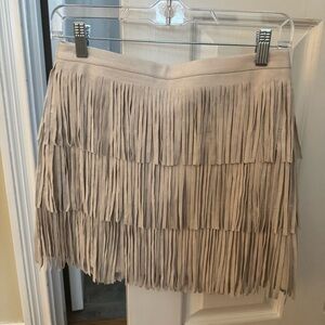 BCBGMaxAzria Beige Tiered Fringe Suede Mini Skirt